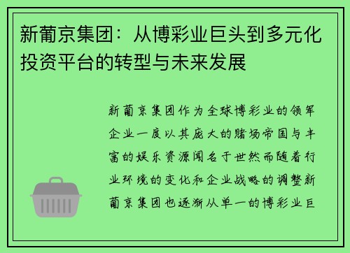 新葡京集团：从博彩业巨头到多元化投资平台的转型与未来发展